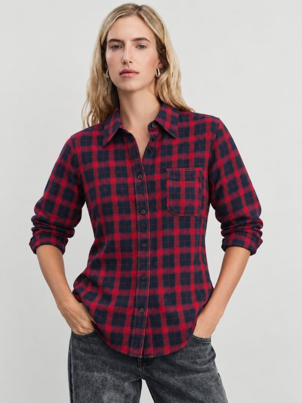 DIESEL Red Navy Tartan Plaid Cotton Shirt Casual Button Up Cottagecore